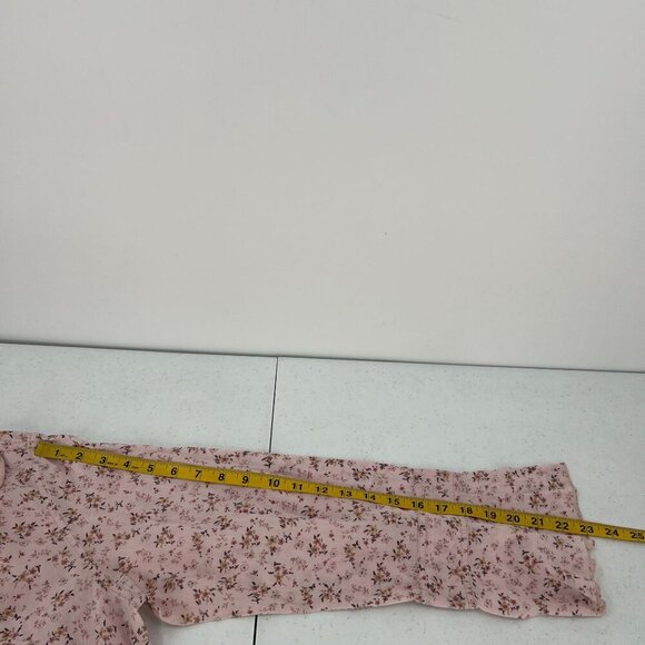 Cino XL Pink Floral Ruffle Blouse Button Down Tie Neck Smocked Peasant - Picture 5 of 8